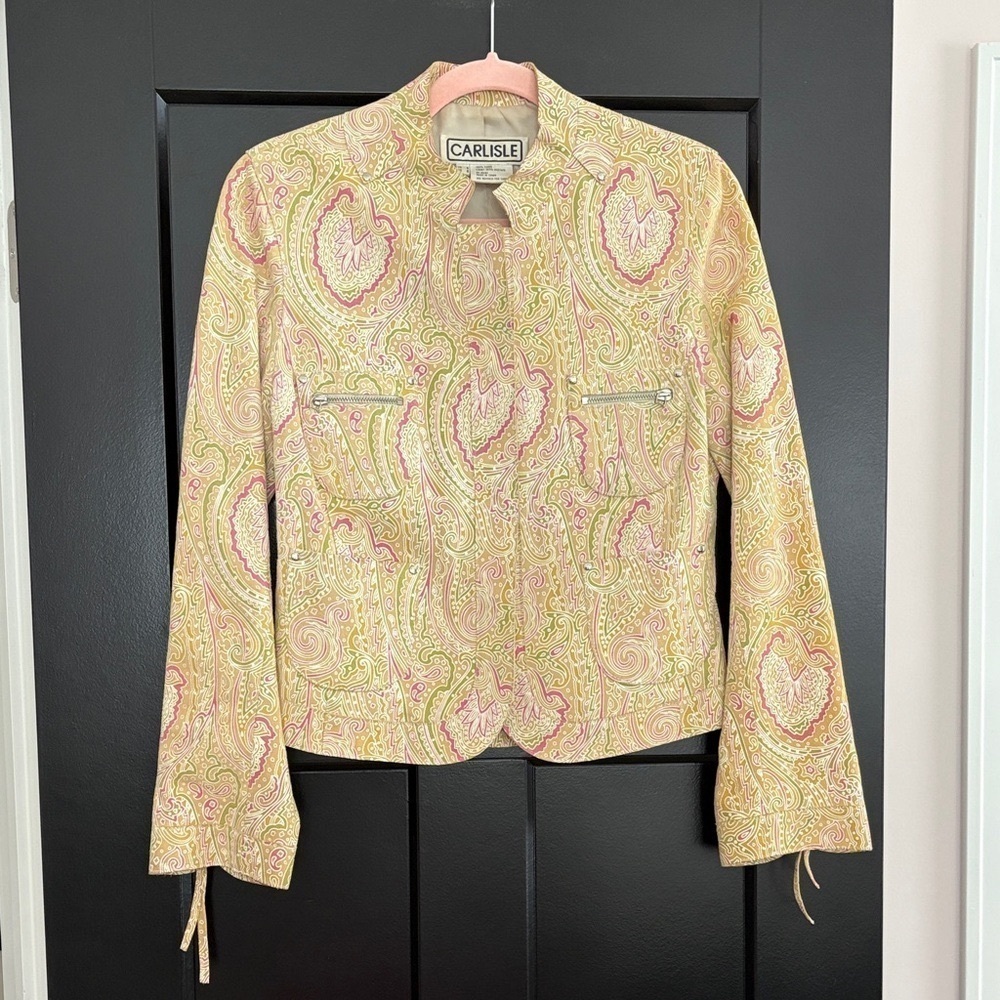 Carlisle Suede Paisley Blazer/Green/Pink/Tan/White. Snaps/Zippers. Size 6 - Picture 2 of 12